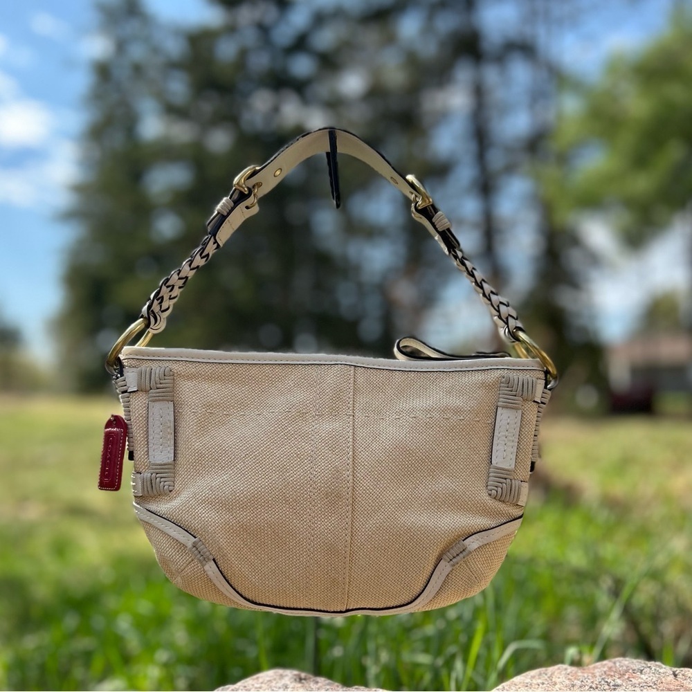 Coach 2005 Y2K Straw & Leather Hobo Bag | Woven Natural Shoulder Purse Iconic - Picture 3 of 17